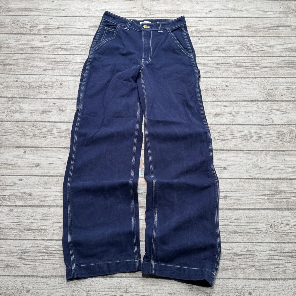 TNA Aritzia Carpenter Pants Women's 2 Navy Blue Wide Leg Baggy High Rise Utility